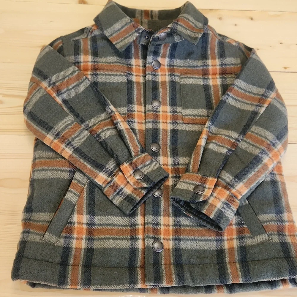 Old Navy Plaid Toddler Shacket Snap Buttons Sherpa Lining Pockets 4T - Picture 8 of 14